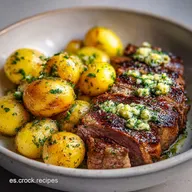 Filete al Ajo y Mantequilla con Papas para 4