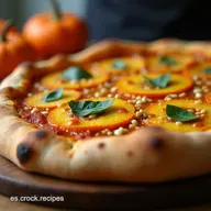 Pizza de JackOLantern Crujiente con Crema de Calabaza Especiada