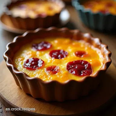 Clafoutis de Melocot&oacute;n HAZ ESTE POSTRE DE MELOCOTN r&aacute;pido y delicioso Tarjeta de receta