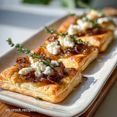 Hojaldre de Queso de Cabra y Cebolla Caramelizada: Cremoso y Crujiente Tarjeta de receta
