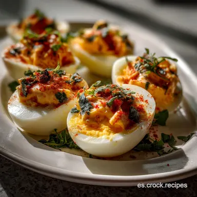 Exquisitos huevos rellenos s&uacute;per f&aacute;cil para comer sano y econ&oacute;mico Tarjeta de receta