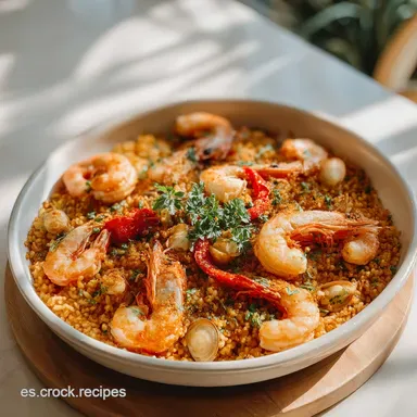 Receta de Paella de Marisco Tradicional Paso a Paso: 4 Porciones Tarjeta de receta