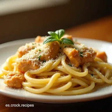 Pasta Cremosa de Pollo al Ajo y Parmesano Receta F&aacute;cil Tarjeta de receta