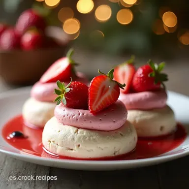 Receta de Pavlovas Rosas F&aacute;ciles con Coraz&oacute;n de Frutos Rojos Tarjeta de receta