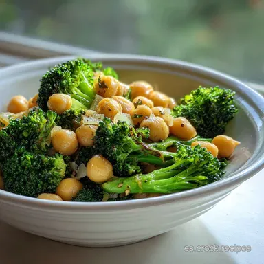 Salteado de Garbanzos y Br&oacute;coli con Ajo en 20 Minutos Tarjeta de receta