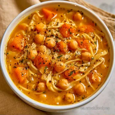 Sopa de Garbanzos y Fideos con Pollo Tarjeta de receta
