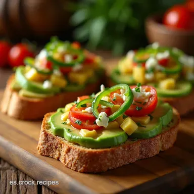 Aperitivos F&aacute;ciles Tostas de Aguacate Pimiento Asado y Feta Tarjeta de receta