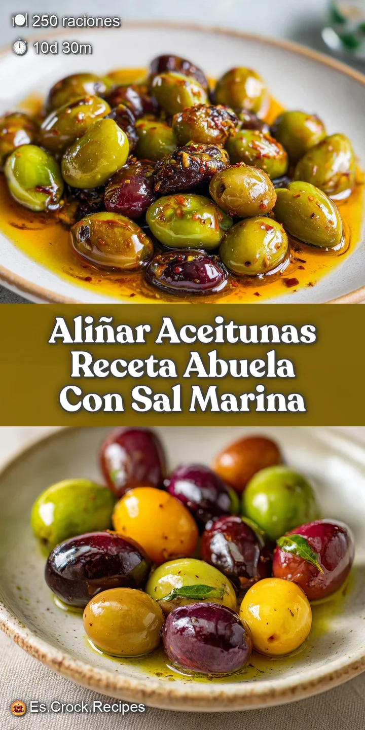 Close-up of glistening green olives with flecks of herbs and spices. A briny aroma and rustic charm are implied.