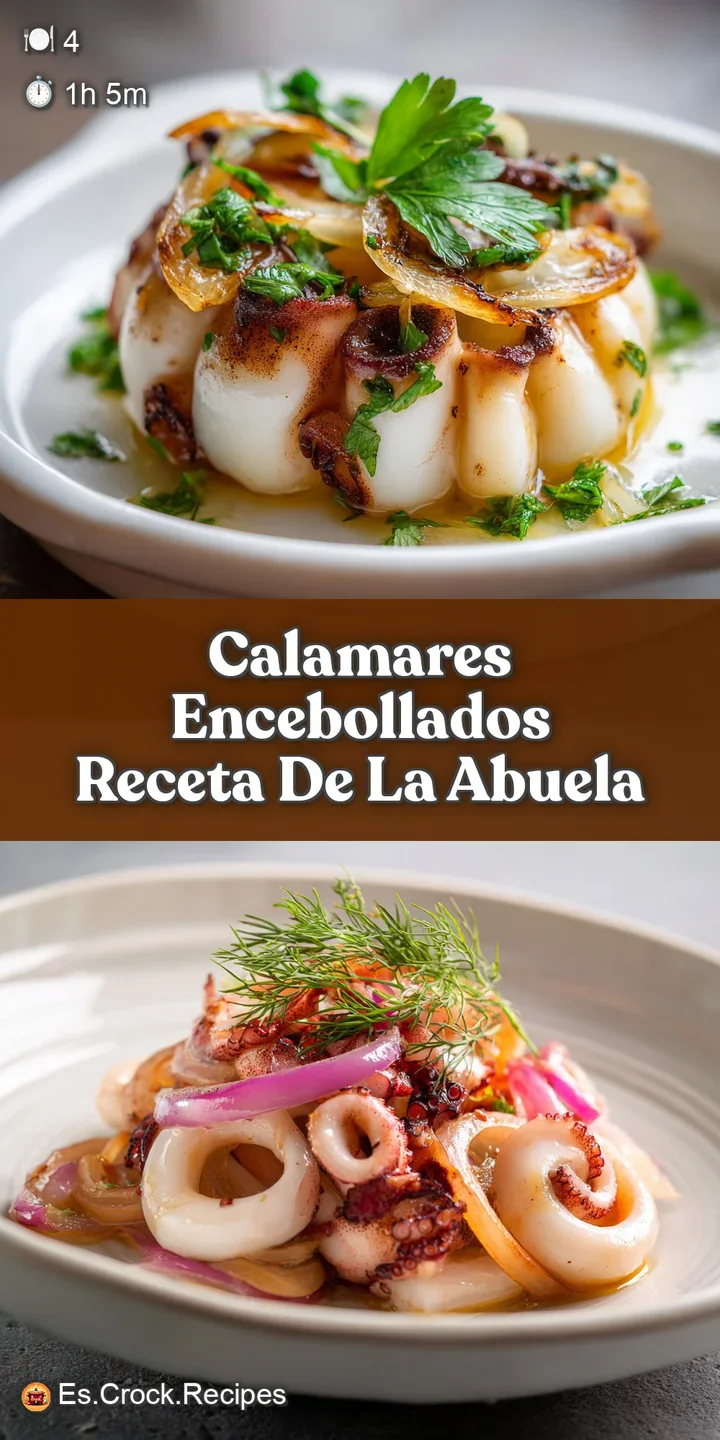 Close-up reveals tender rings of squid swimming in a rich, glossy sauce of caramelized onions and aromatic spices.