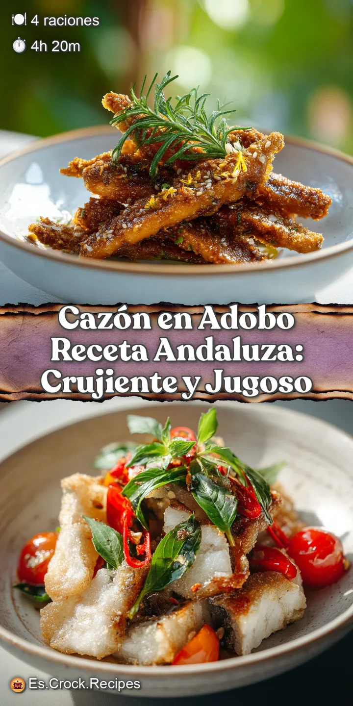 Close-up of glistening, reddish-brown fish cubes marinated in adobo, highlighting the rich color and texture of the Andalu...