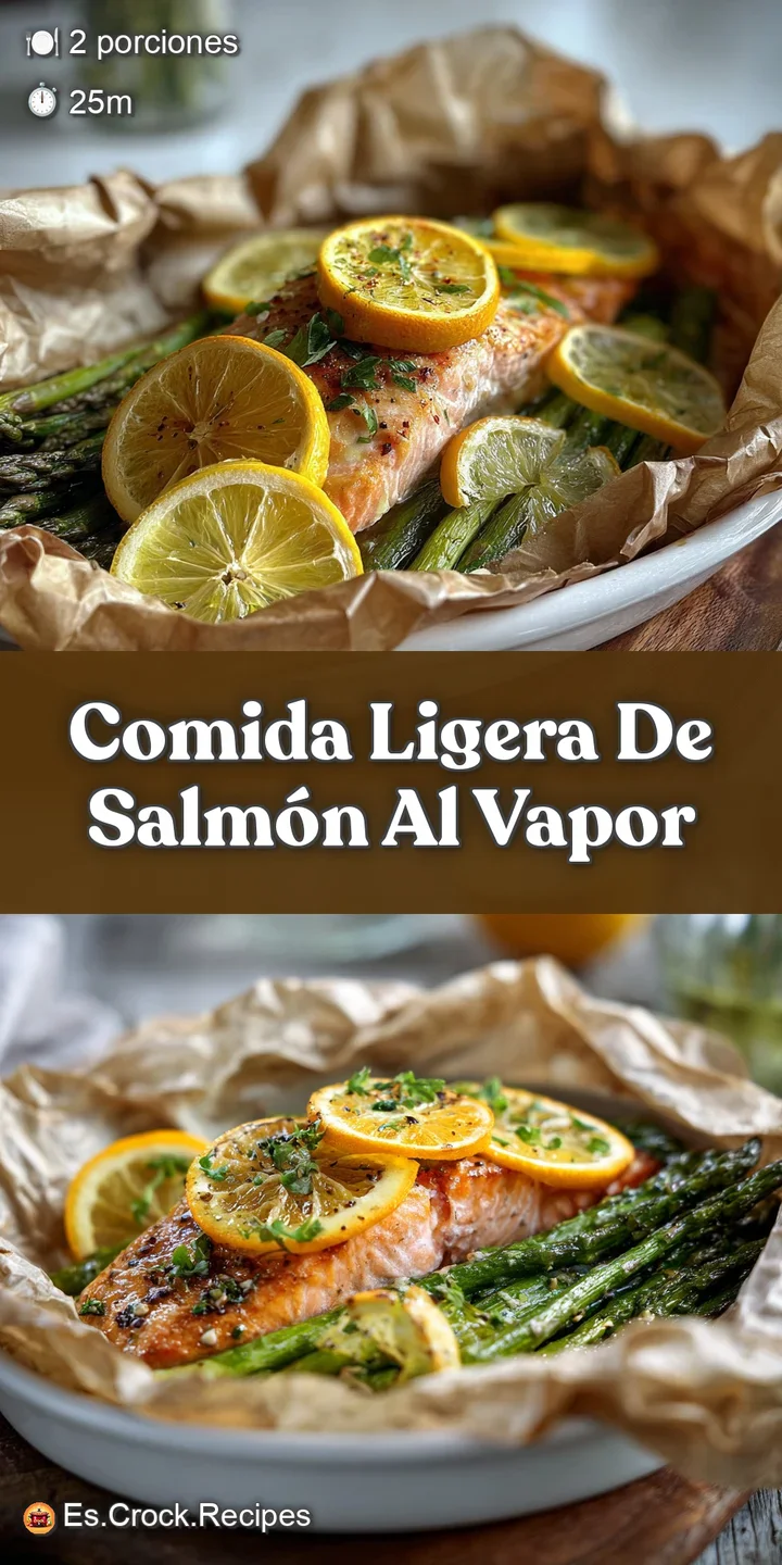 Close-up showcasing moist, tender salmon with glistening citrus segments. Steam rises, hinting at the dish's light, fresh ...