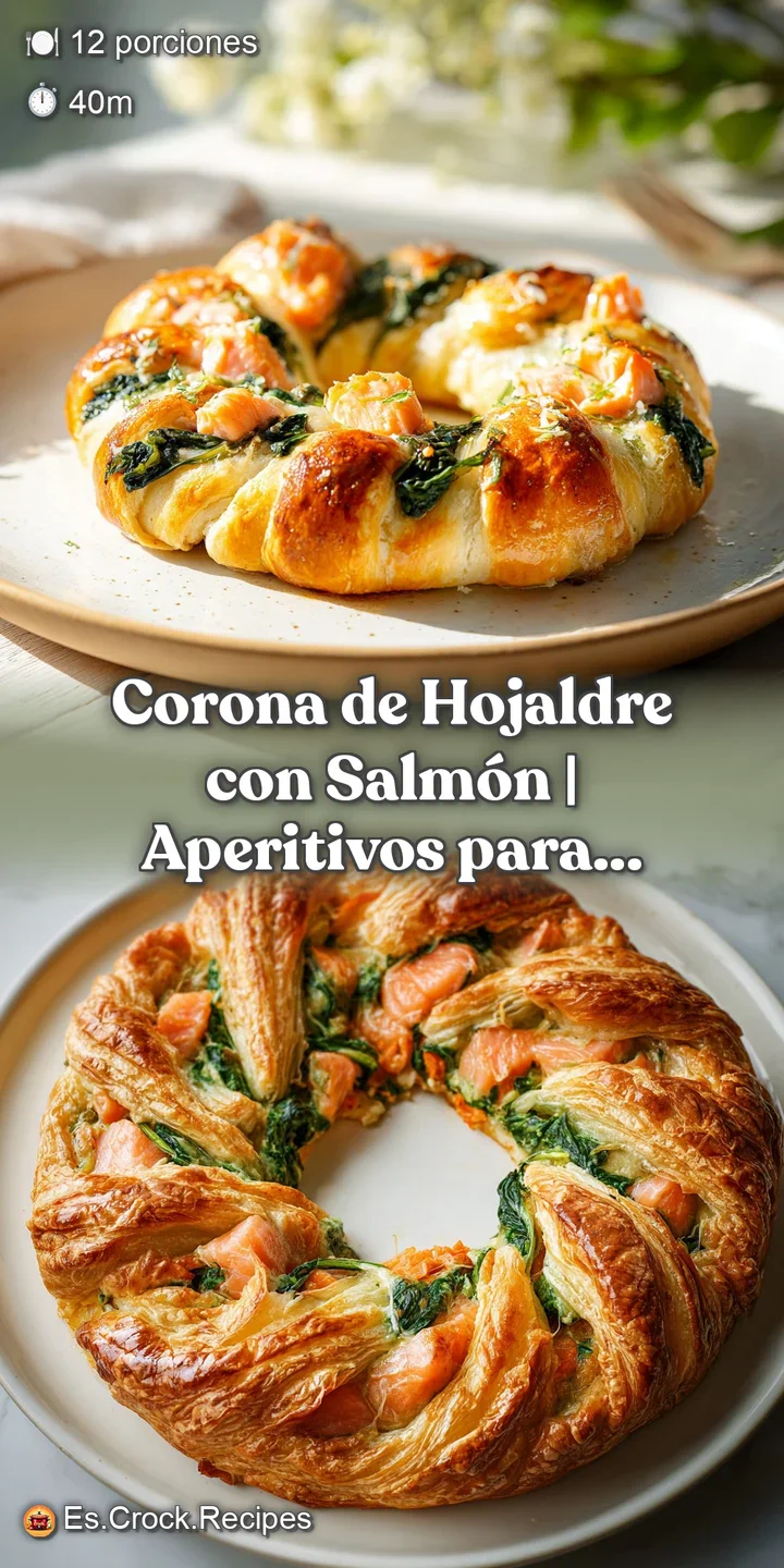 Close-up of golden puff pastry, revealing flaky layers cradling moist salmon and wilted spinach.