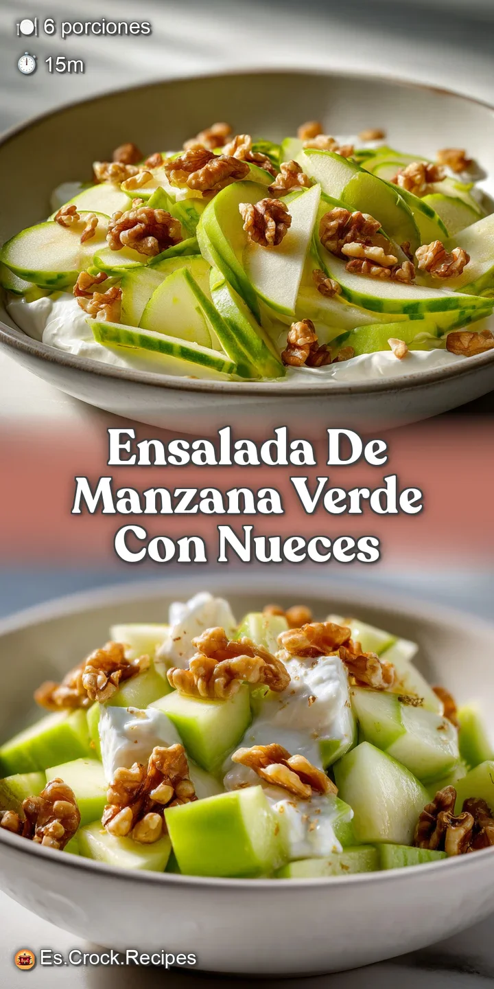 Close-up of a refreshing green apple salad. See the juicy apples, crunchy walnuts, and a glimpse of the creamy dressing.