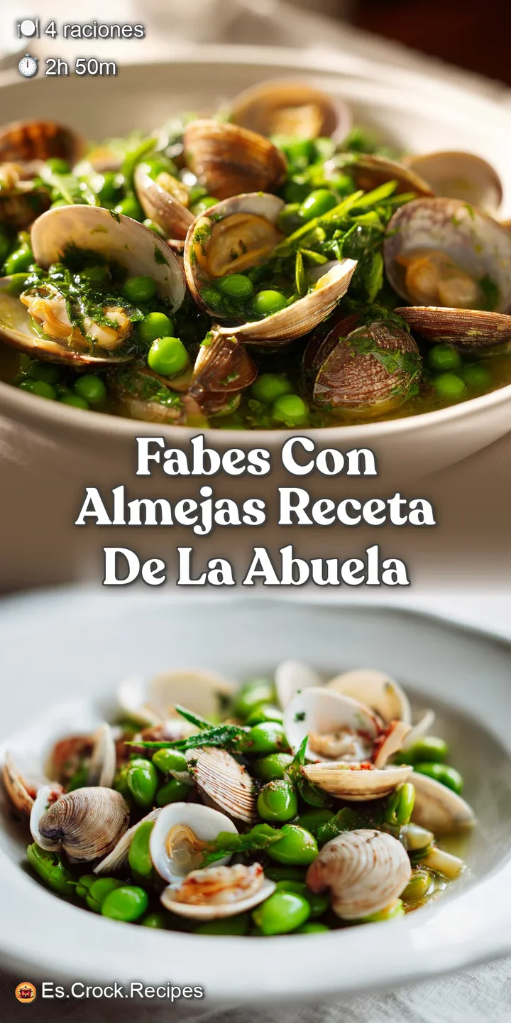 Close-up shows tender clams nestled among creamy white beans, simmering in a rich broth. The scent of the sea jumps from t...