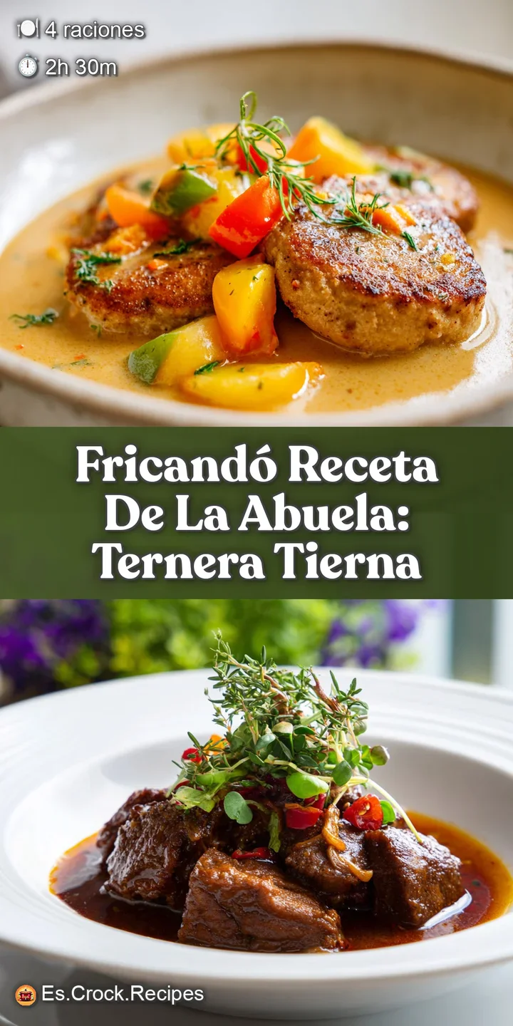 Close-up of succulent fricand&oacute;, highlighting the deeply browned meat, plump mushrooms, and glistening, flavorful sauce.