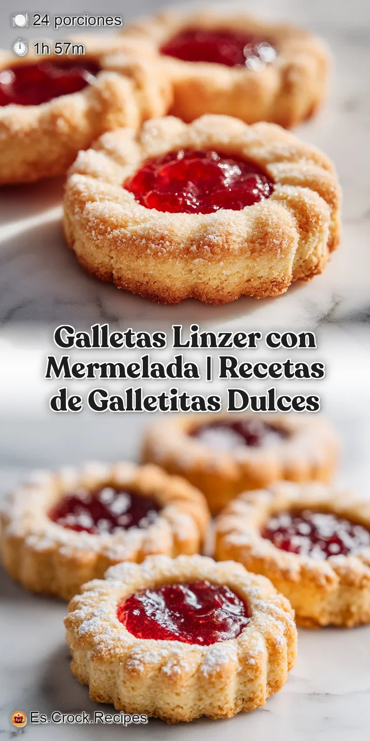 Close-up of a Linzer cookie with a crisp, crumbly texture and a glistening, ruby-red jam center.