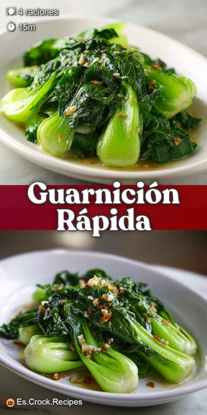 Close-up of sauteed pak choi showing slightly blistered edges, glistening sauce, and hints of garlic and ginger. Beautiful...