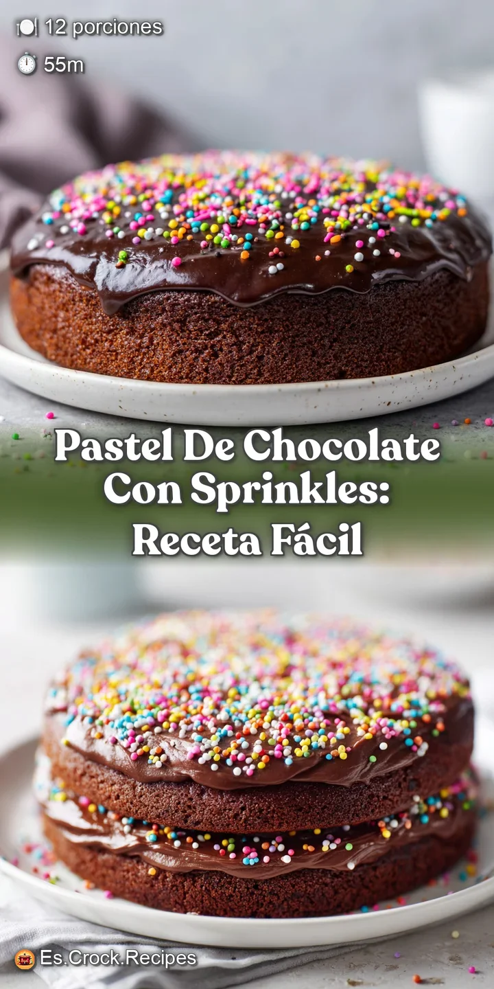 Close-up of decadent chocolate cake, its dark, moist crumb visible beneath a generous layer of playful, multi-colored spri...