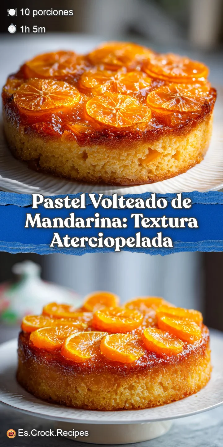 Close-up of caramelized mandarin oranges baked into a soft, golden cake; the citrus is juicy and fragrant, warm and inviting.