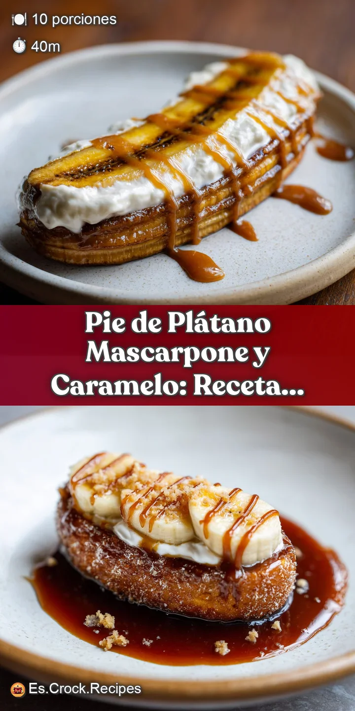 Close-up of banana pie with luscious caramel; layered textures of ripe banana, light mascarpone, and crumbly crust give a ...