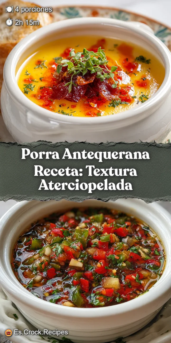 Close-up of chilled tomato soup with visible bits of vegetables, and a glistening sheen of olive oil, creating an appetizi...