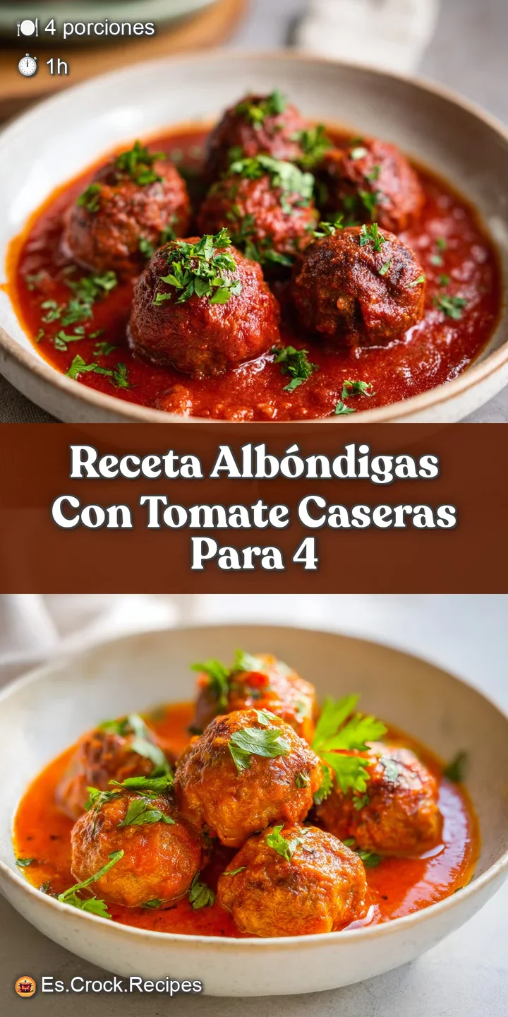 Close-up shows tender meatballs glistening in a bright, savory tomato sauce. Steam rises, hinting at warmth and fresh herb...