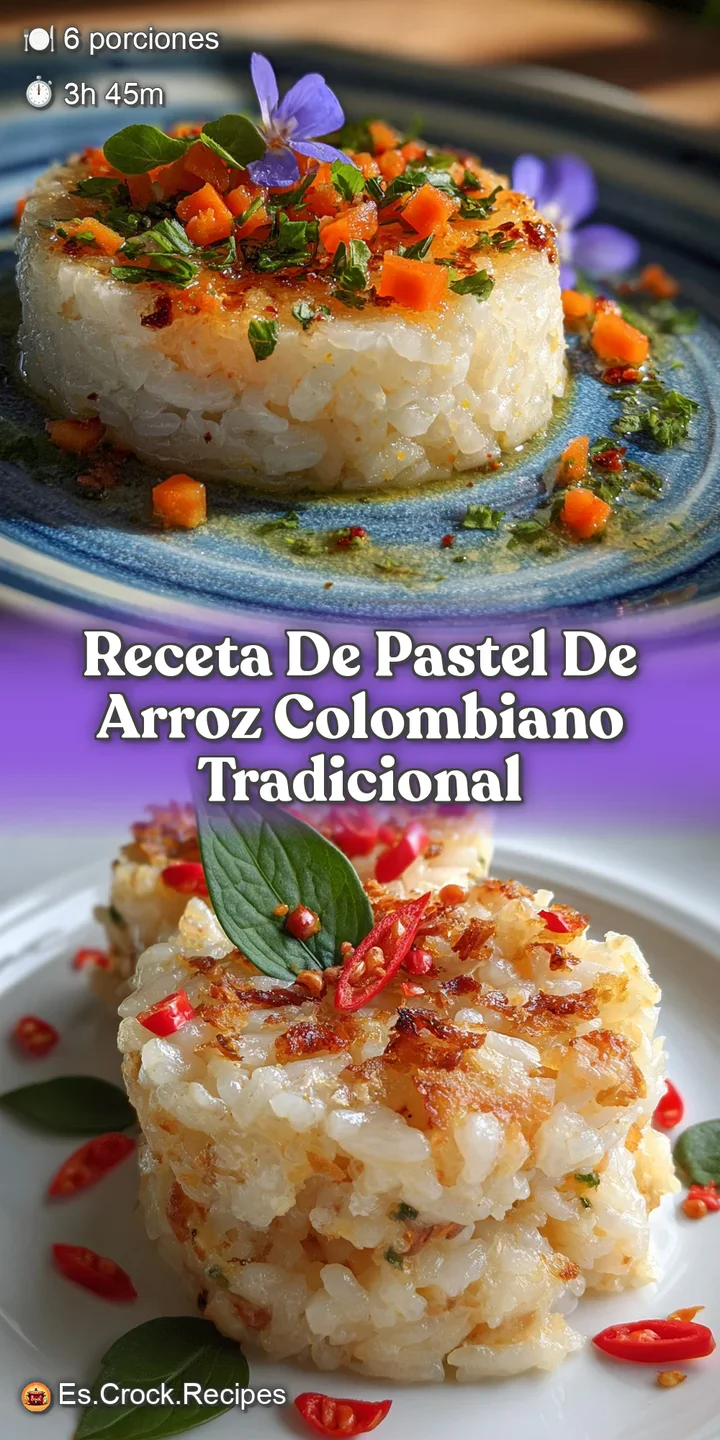 Up-close, glistening Pastel de Arroz; moist grains of rice are studded with colorful peppers and seasoned meat. Steaming &...