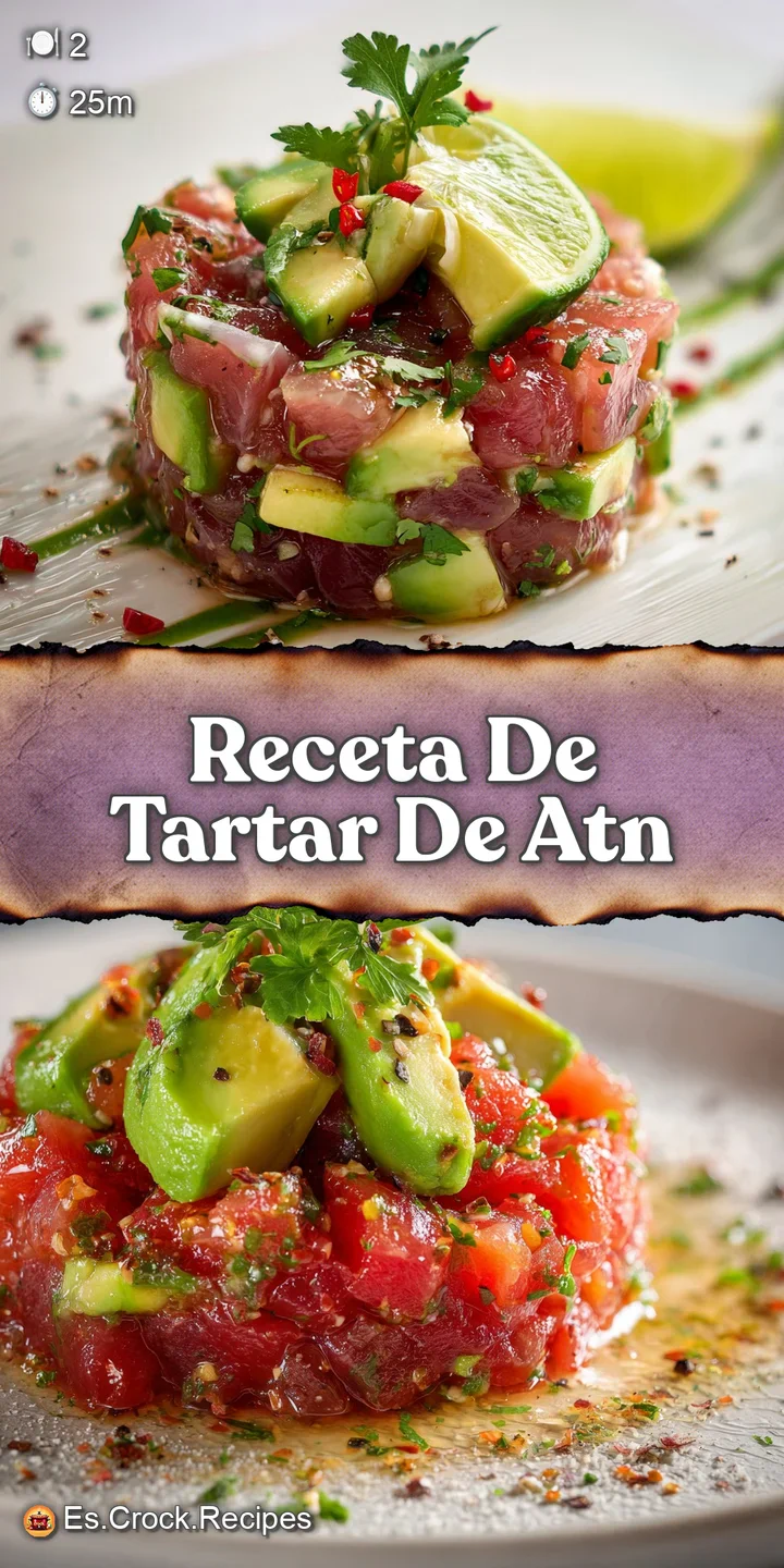Close-up of glistening tuna tartare. Fresh avocado contrasts beautifully with the ruby red tuna, a textural feast ready to...