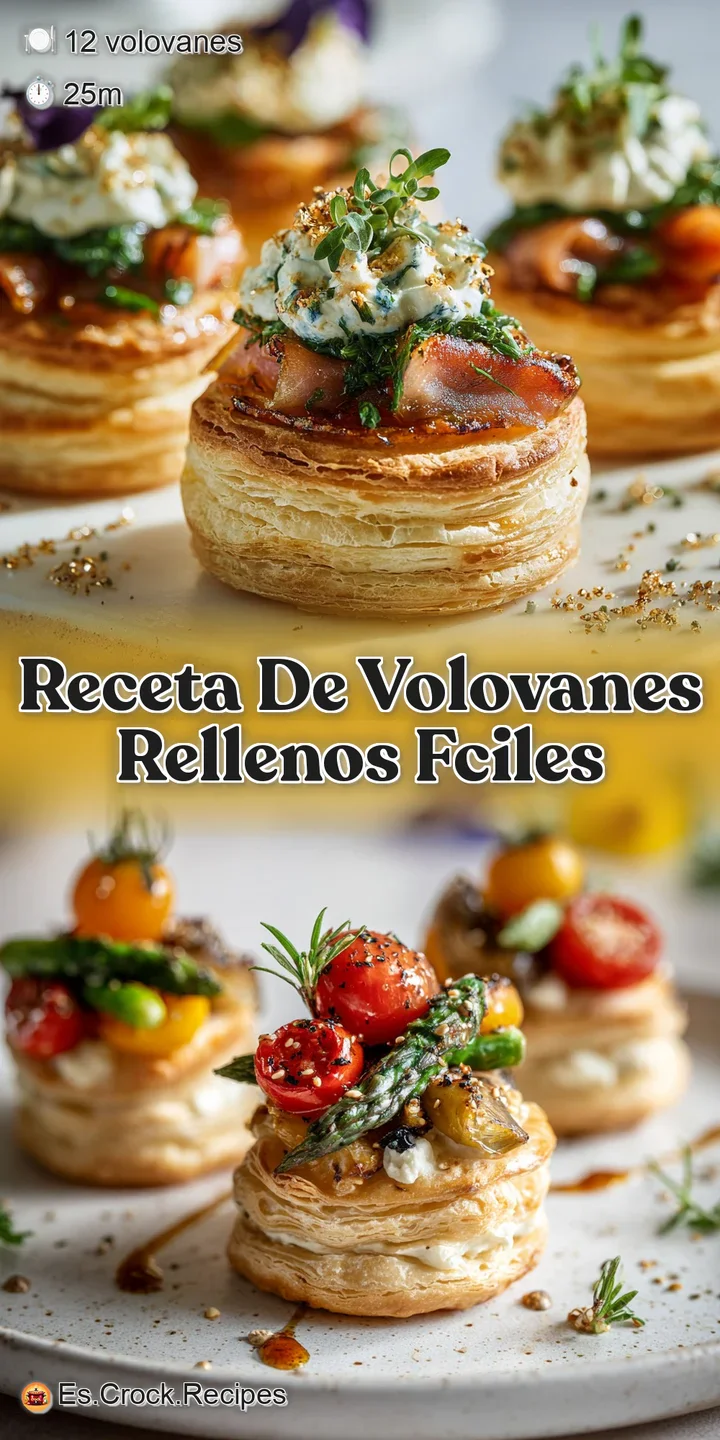 Close-up showcasing the layers of a puffed pastry vol-au-vent, abundant creamy filling, and fresh herb garnish, tempting t...