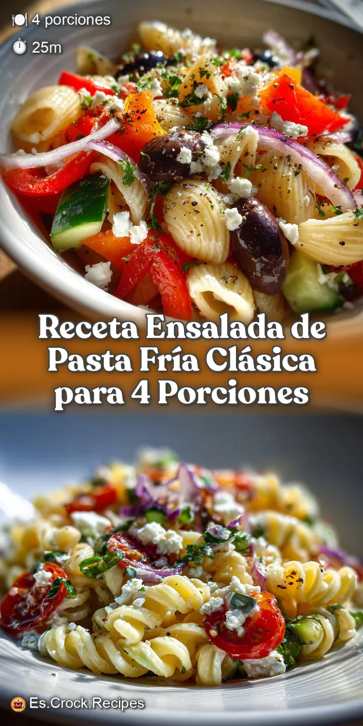 Close-up of a fresh pasta salad: a tempting blend of colorful pasta, crisp vegetables, and creamy, luscious sauce.