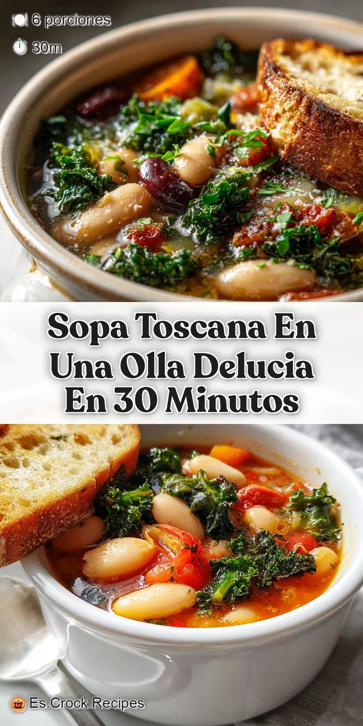 Close-up of hearty Tuscan soup: creamy broth, bits of sausage, tender spinach. Inviting steam rises. Delicious and comfort...