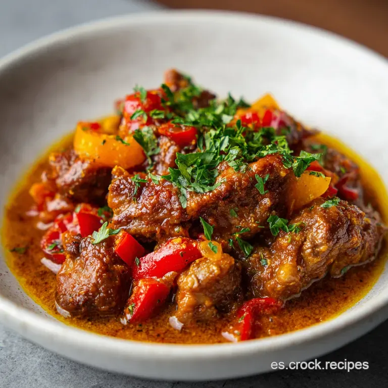 A generous portion of tender lamb stew served in a deep white bowl, garnished with fresh parsley and a swirl of cream.