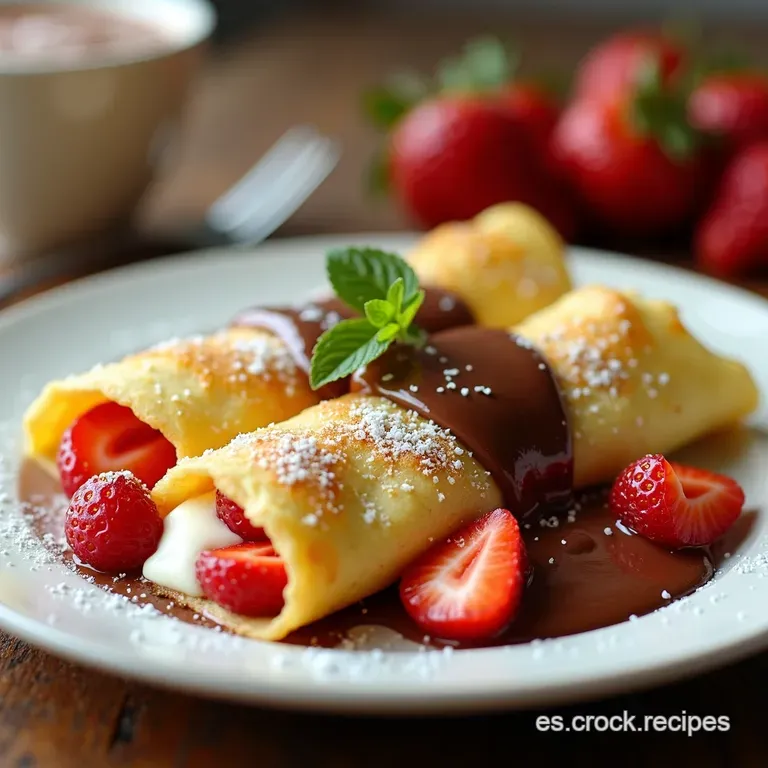 Crepes de Novios Rellenos con Salsa de Chocolate Blanco