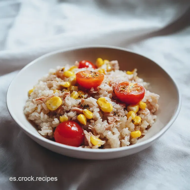 Artfully plated rice salad with colorful vegetable gems and a drizzle of oil on a matte grey stoneware platter.