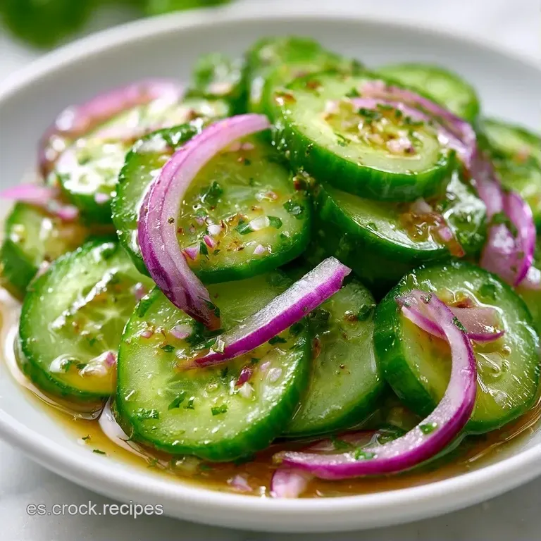 Ensalada fresca dispuesta con precisi&oacute;n, resaltando el verde intenso del pepino y el brillo del ali&ntilde;o c&iacute;trico fluido.