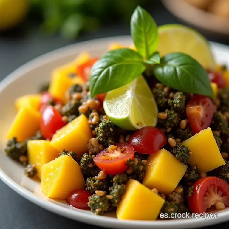 Sol Tropical Ensalada Vibrante de Mango Aguacate y Frijol Negro con Aderezo de Lima