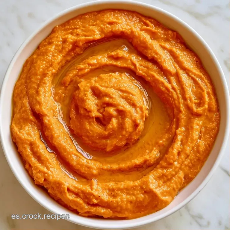 Crema naranja suave servida en cuenco rústico, adornada con pimentón rojo y bastones de zanahoria crujientes al lado.