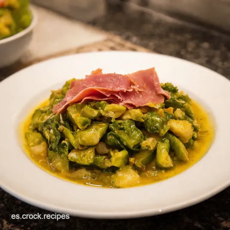 Jud&iacute;as Verdes Salteadas a La Andaluza Con Jam&oacute;n Y Almendras presentation
