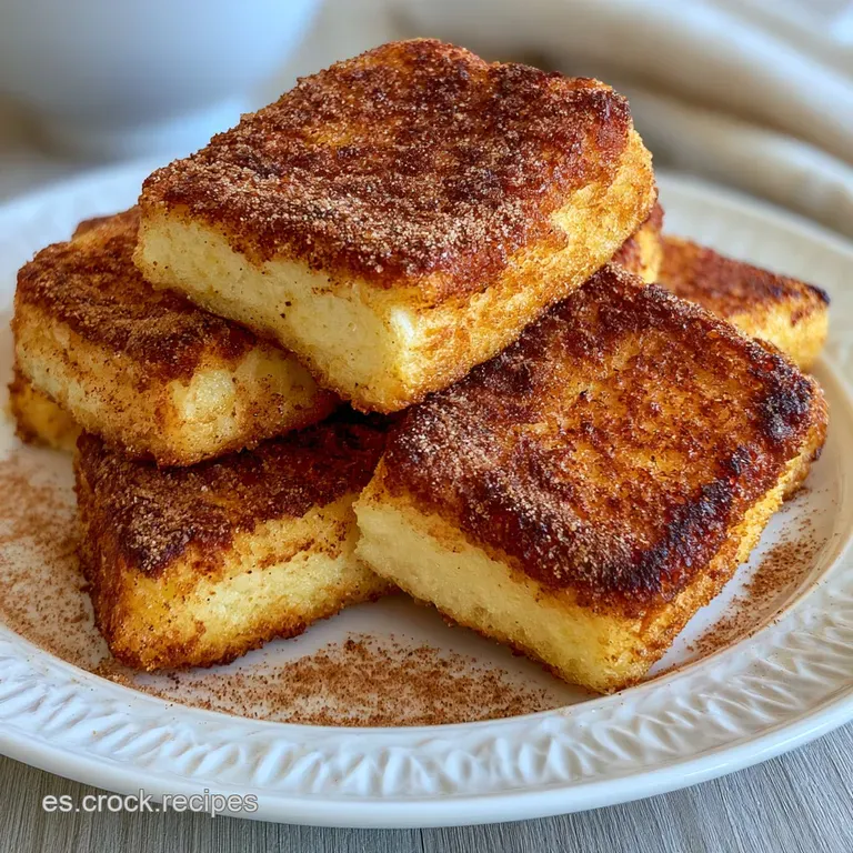 Bloques de dulce crema frita dispuestos con elegancia, resaltando su superficie tostada y un toque de az&uacute;car glass.