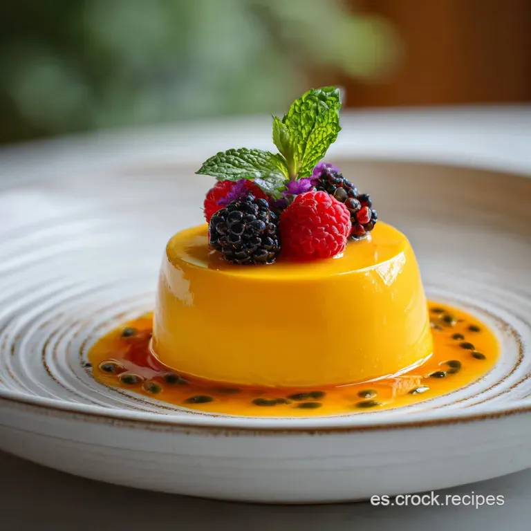 Silky, light-yellow mousse piped elegantly into a dessert glass. A single passion fruit seed glistens on top of the creamy...