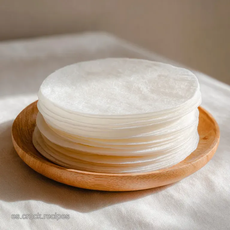 L&aacute;minas finas y transparentes dobladas art&iacute;sticamente sobre un plato oscuro, resaltando su textura lisa y delicada.
