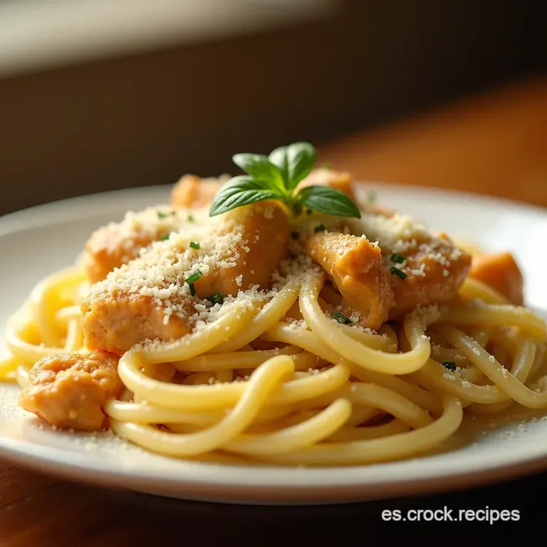 Pasta Cremosa De Pollo Al Ajo Y Parmesano presentation