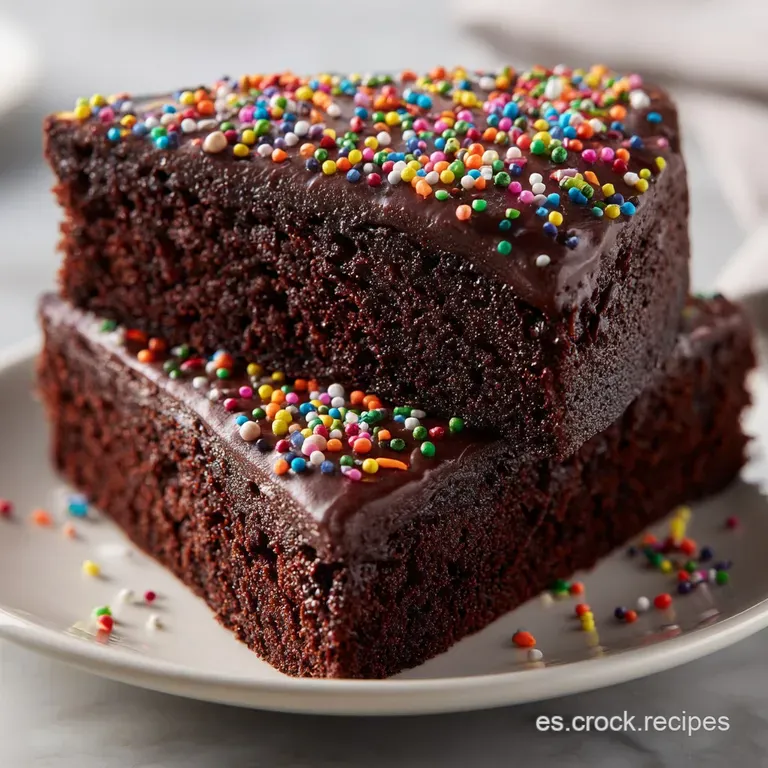 Slice of moist chocolate cake adorned with colorful sprinkles, presented on a white plate, hinting at a joyful celebration.