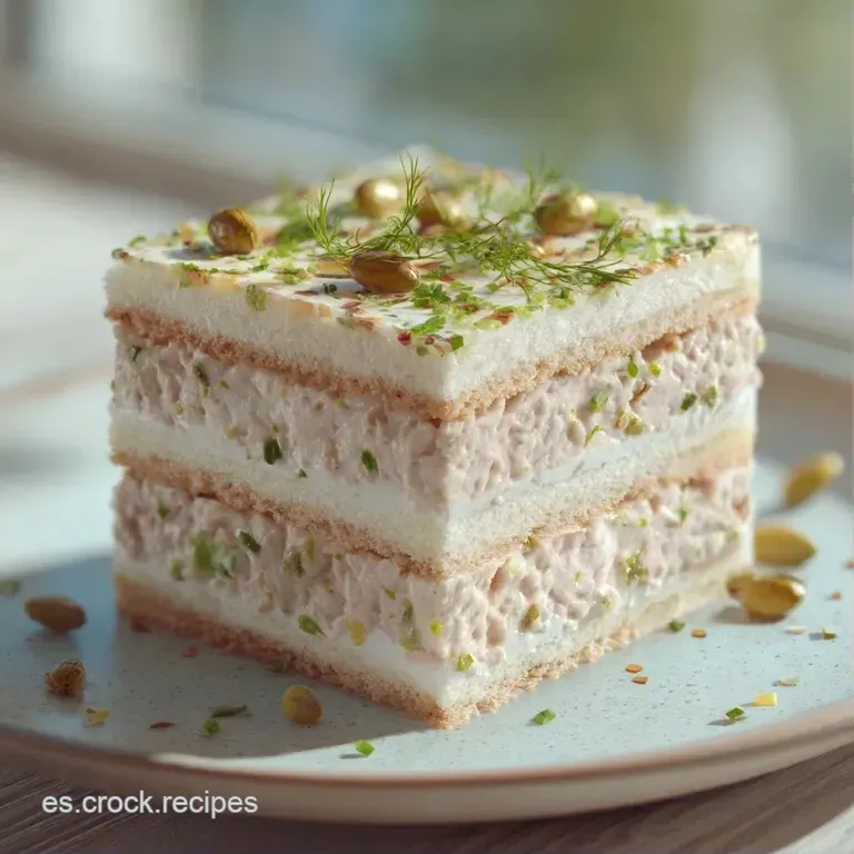 Rebanada de pastel salado sobre plato blanco, costra tostada y centro h&uacute;medo, decorada con una hoja de perejil verde.
