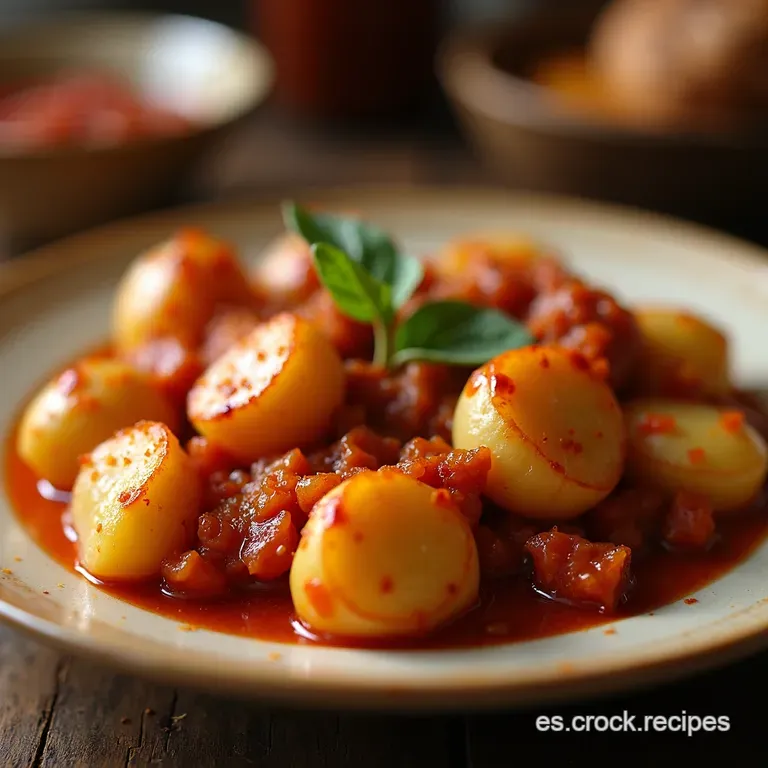 Patatas Bravas Con Salchichas Al Horno presentation