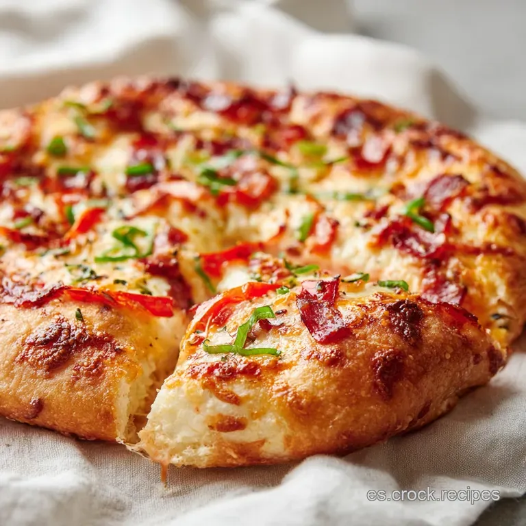 A rustic pizza slice with bubbly, browned cheese and a crisp golden edge, on a dark plate.