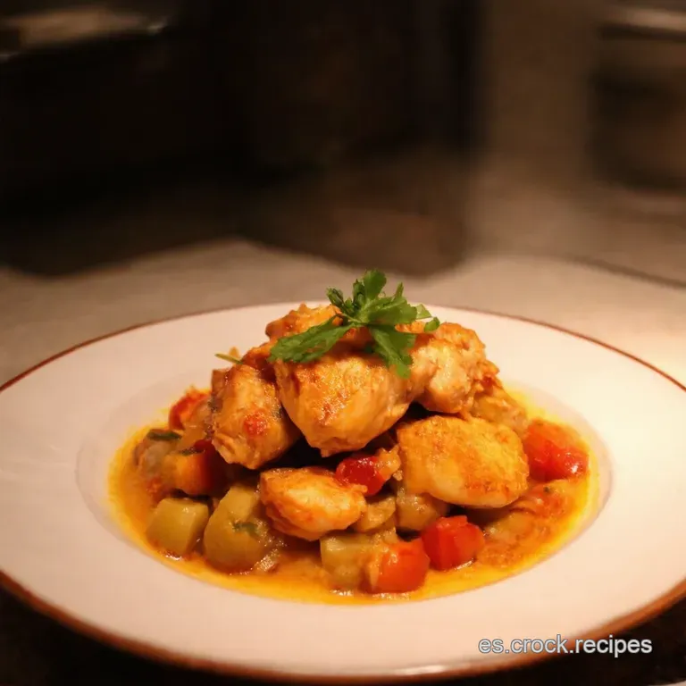 Pollo Al Ajillo Express Con Patatas Bravas presentation