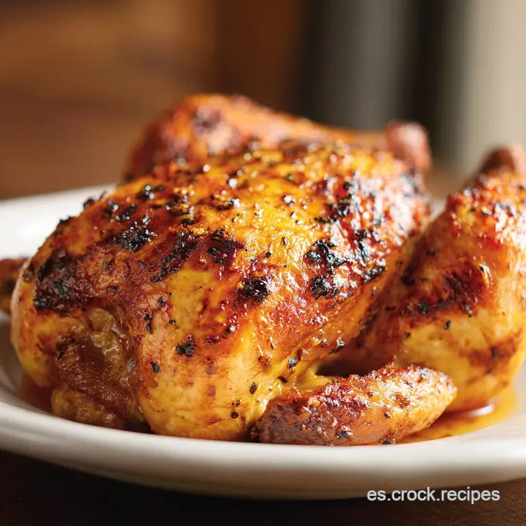 A juicy, perfectly roasted chicken quarter rests on a bed of colorful peppers, onions, and herbs, glistening with flavorfu...