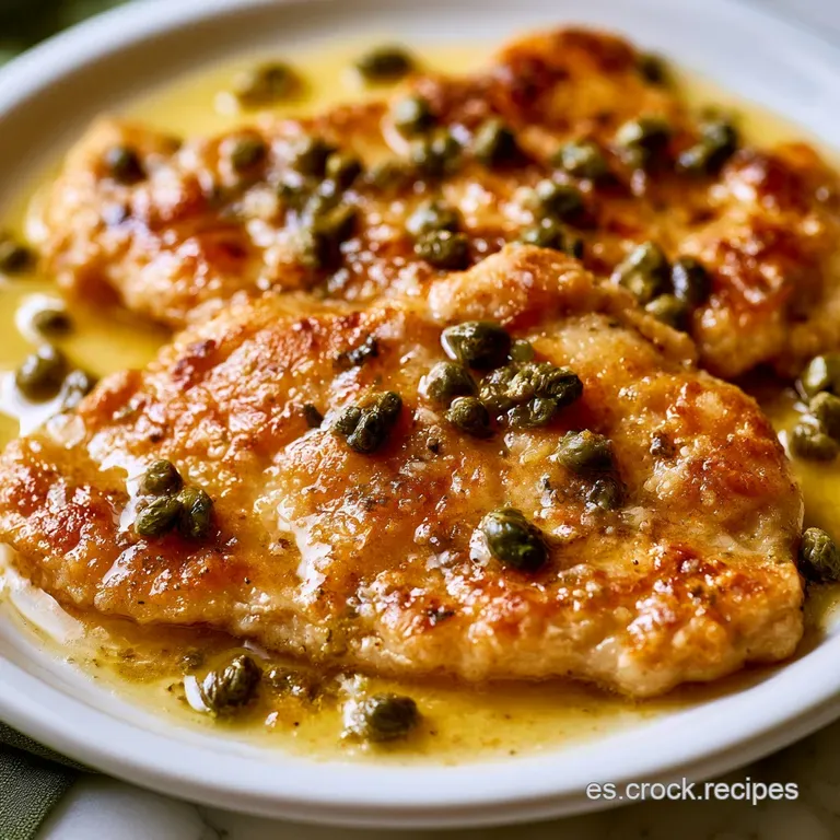 Filetes de pollo jugosos con salsa de mantequilla sedosa, decorados con perejil fresco sobre un plato de cer&aacute;mica.