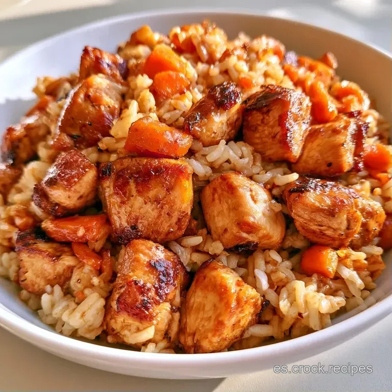 Pollo jugoso y verduras coloridas dispuestas con cuidado, decoradas con hierbas frescas sobre cerámica gris mate.
